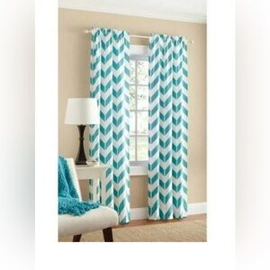 Mainstays Teal and White Chevron Curtain Panels